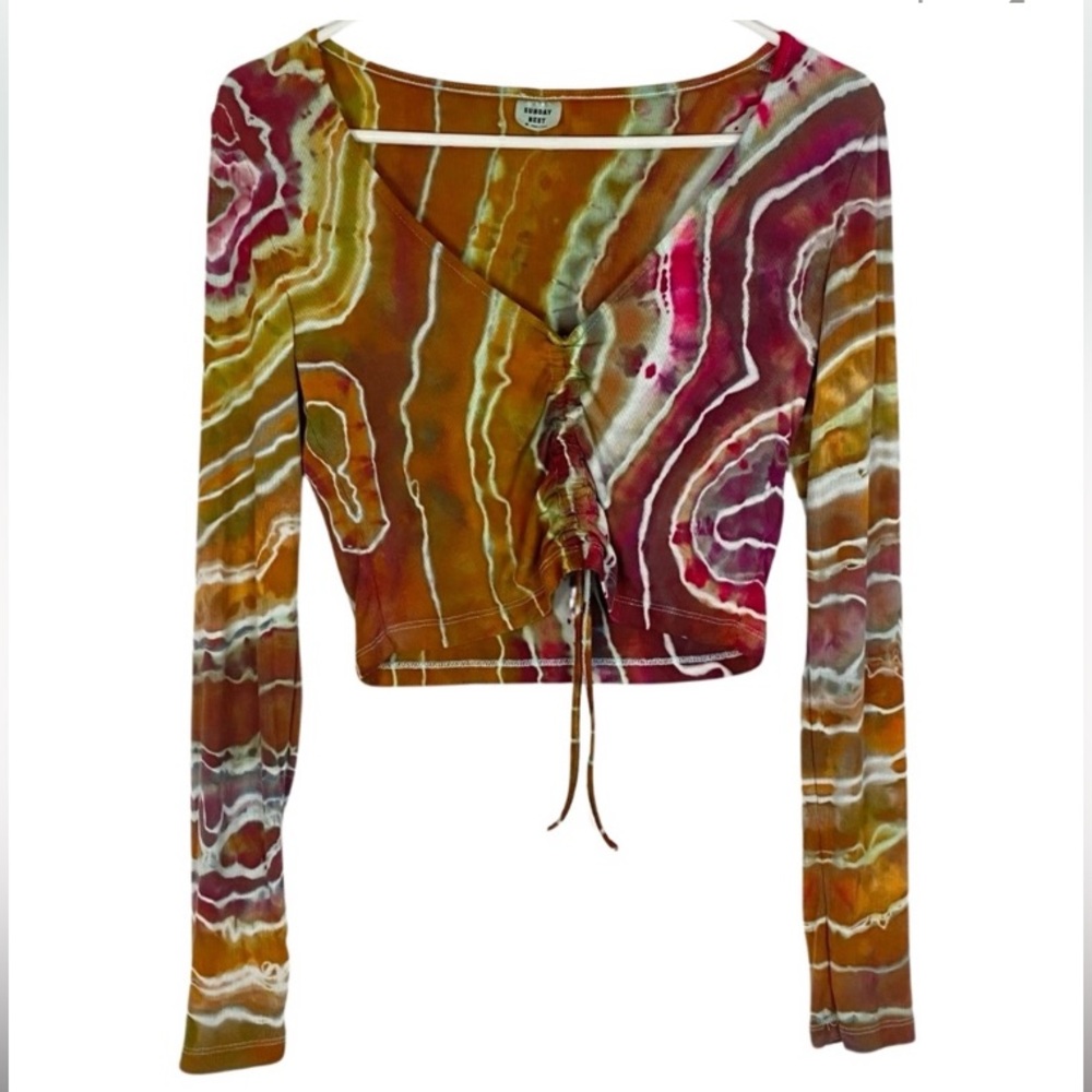 Sunday Best Tie Dye Cinch Long Sleeve Crop Top